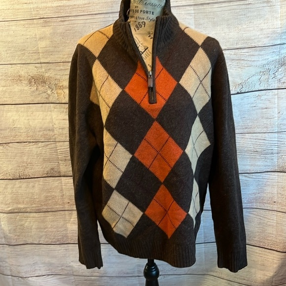J. Crew Lambswool Sweater Quarter Zip Argyle Size Medium - Picture 1 of 9
